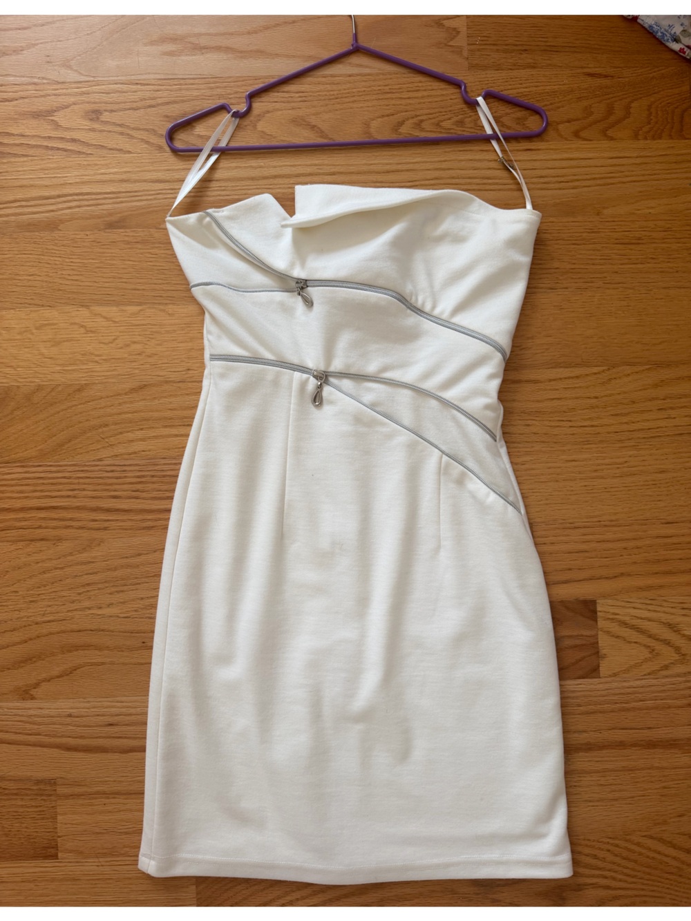 Strapless White Cocktail Dress with Silver Trim